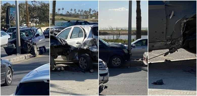 بالصور: حادث سير بين 4 سيارات على طريق الخيم البحرية في مدينة صور