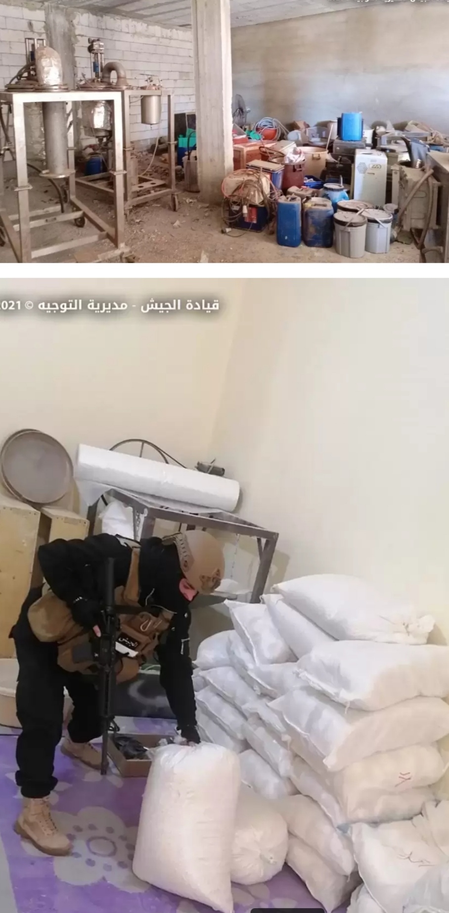 بالصور الجيش يداهم ويضبط مصنع للكبتاغون والمخدرات في بلدة بوداي في البقاع ويوقف عدد من الأشخاص
